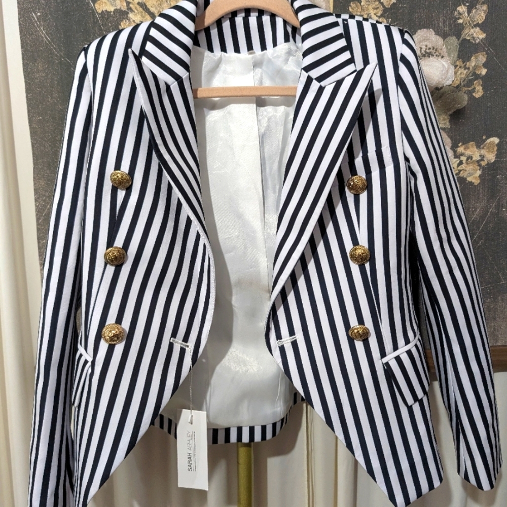 Sarah Ashley Pinstripe Cotton Blend Blazer Size Small New With Tags - Picture 7 of 8
